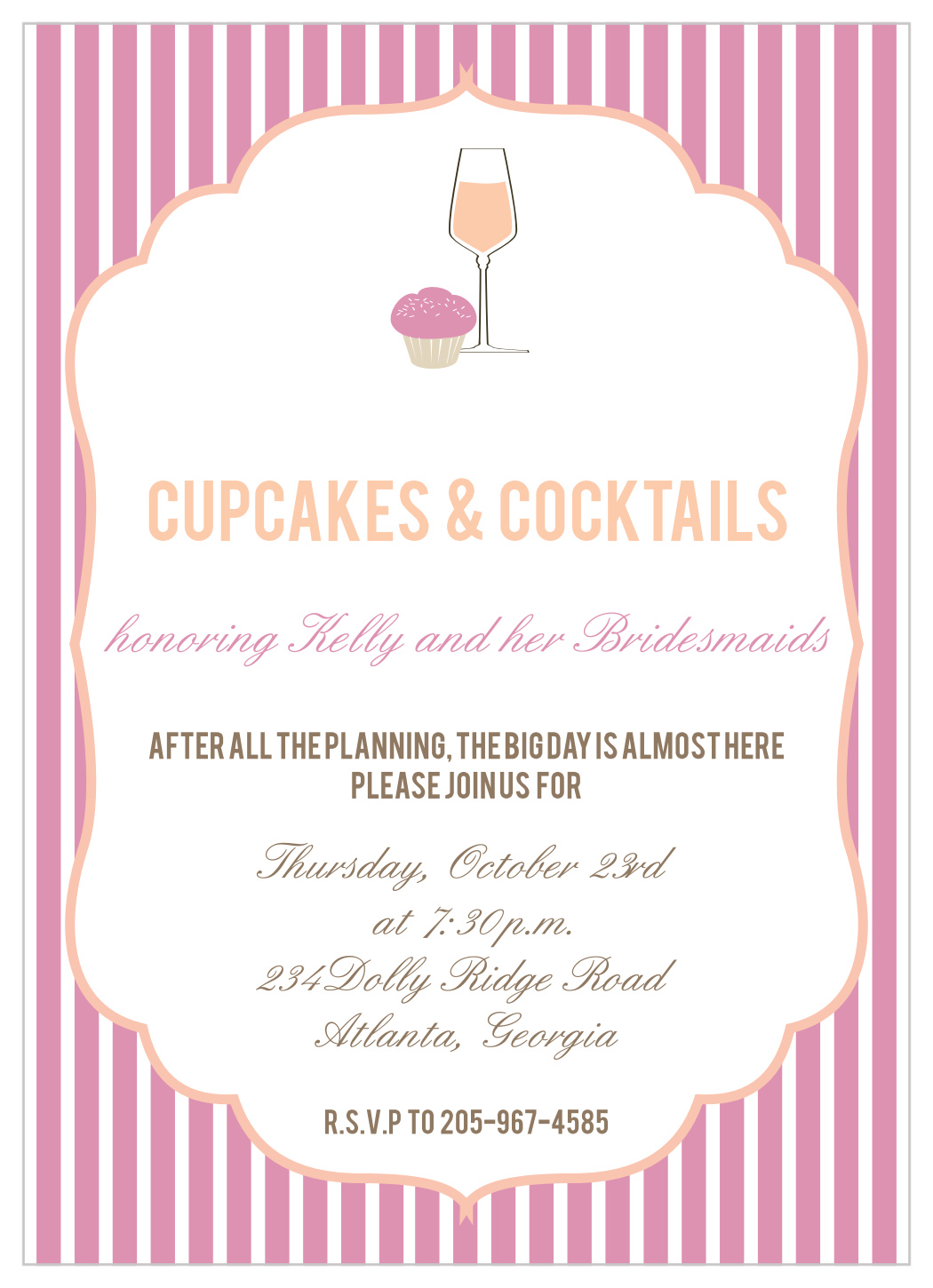 Cupcakes & Cocktails Bridal Shower Invitations
