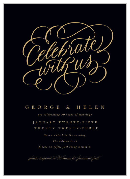 Gather your close friends and family together to celebrate your special day with our Gilded Celebration Anniversary Invitations.