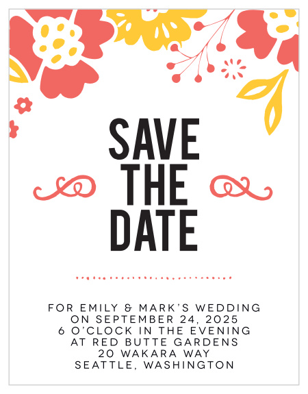 Our Flowering Love Save the Date Magnet has an adorable modern design. You can change all the colors in order to match your wedding scheme. Personalize the card and see your modifications instantly!