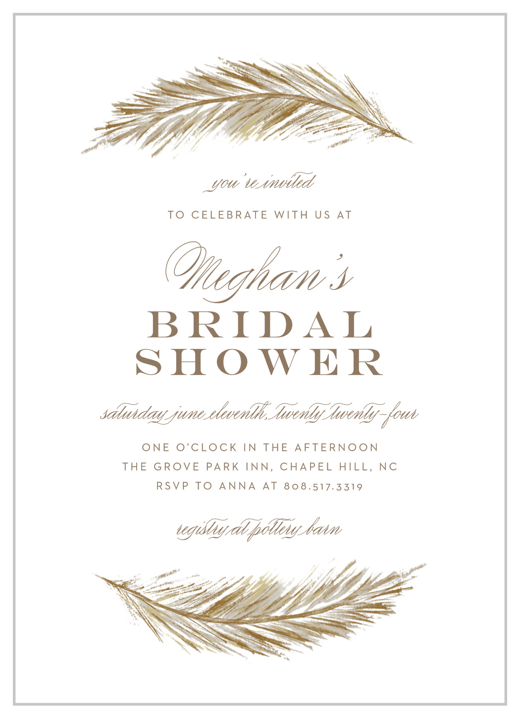 Falling Feather Bridal Shower Invitations