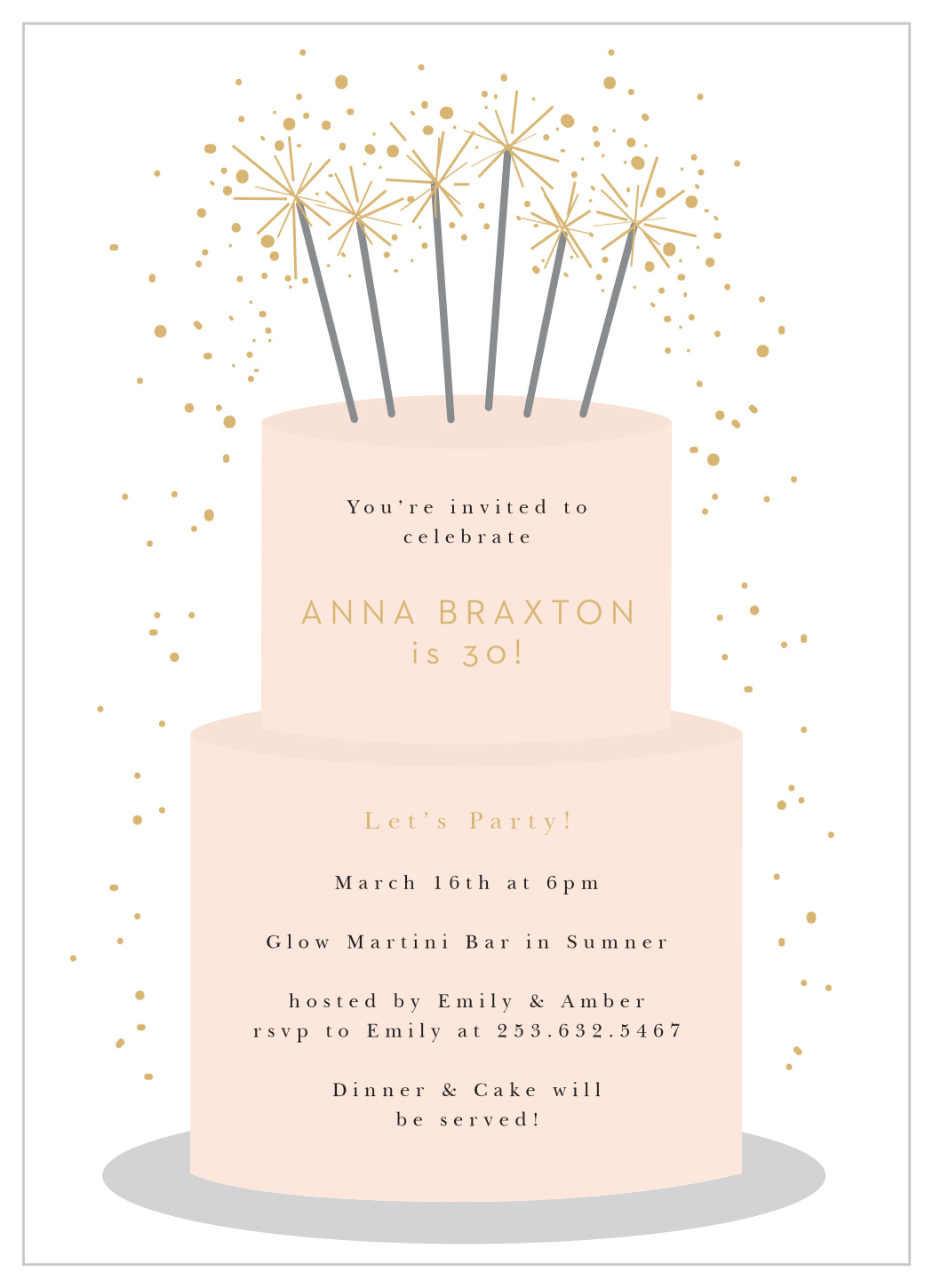 Sparkling Cake Milestone Birthday Invitations