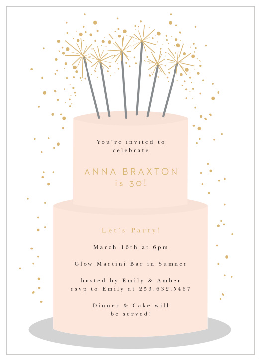 Your special day is coming up, surround yourself with friends and family to celebrate your 30th with our Sparkling Cake Milestone Birthday Invitations.