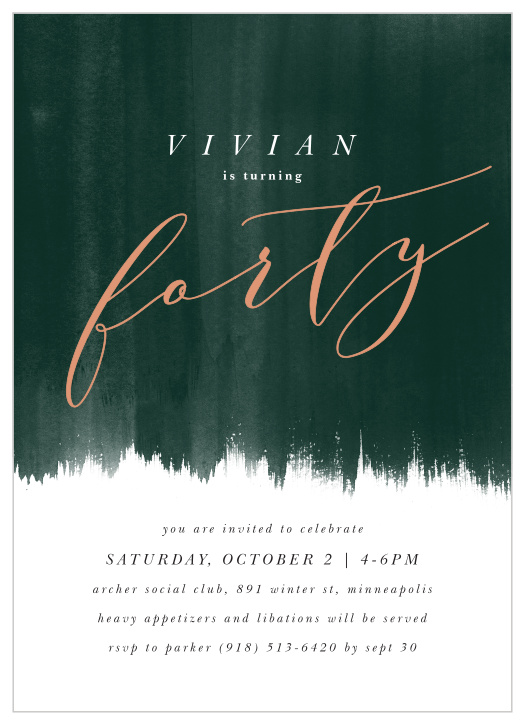 You should have a birthday invitation that is just as classy as you are at the grand 4-0! We believe our Textured Cascade Milestone Birthday Invitations are right up your alley.