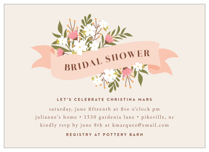 The lovely, illustrated florals of our Blossoming Banner Bridal Shower Invitations are perfect for asking your friends and family to attend some pre-wedding partying!
