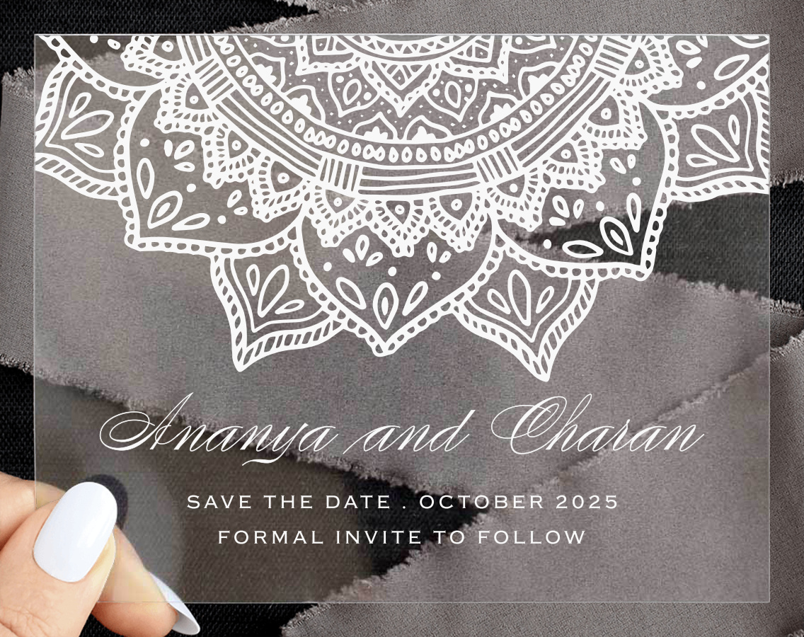 Indian Mandala Clear Save the Date Cards