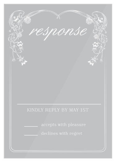 Gather a headcount of the close friends and family who plan on attending your wedding with our Floral Nouveau Clear Response Cards. 