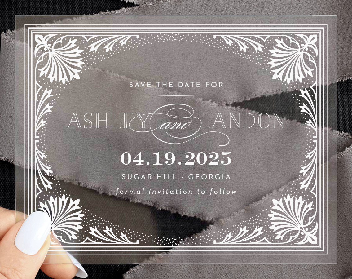 Filigree Frame Clear Save the Date Cards