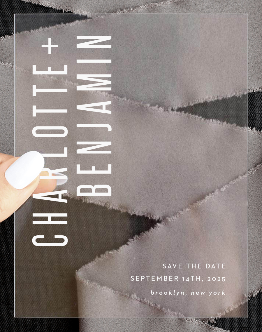 Minimal Print Clear Save the Date Cards