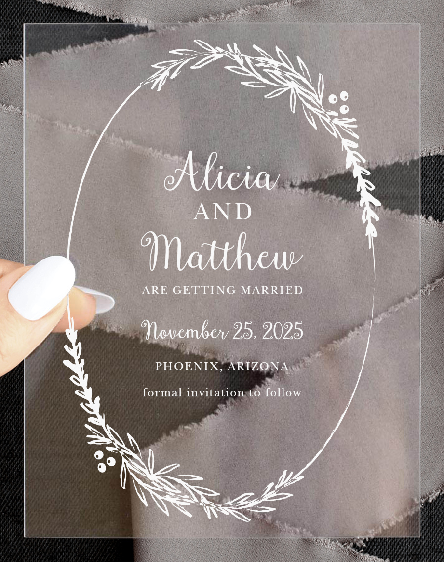 Delicate Laurel Clear Save the Date Cards