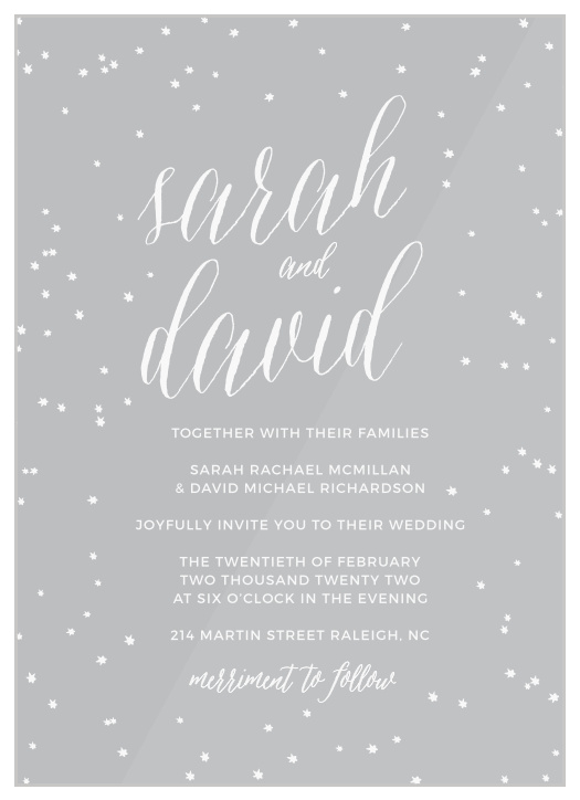 Dance and celebrate with loved ones through the night with our Beautiful Night Clear Wedding Invitations!
