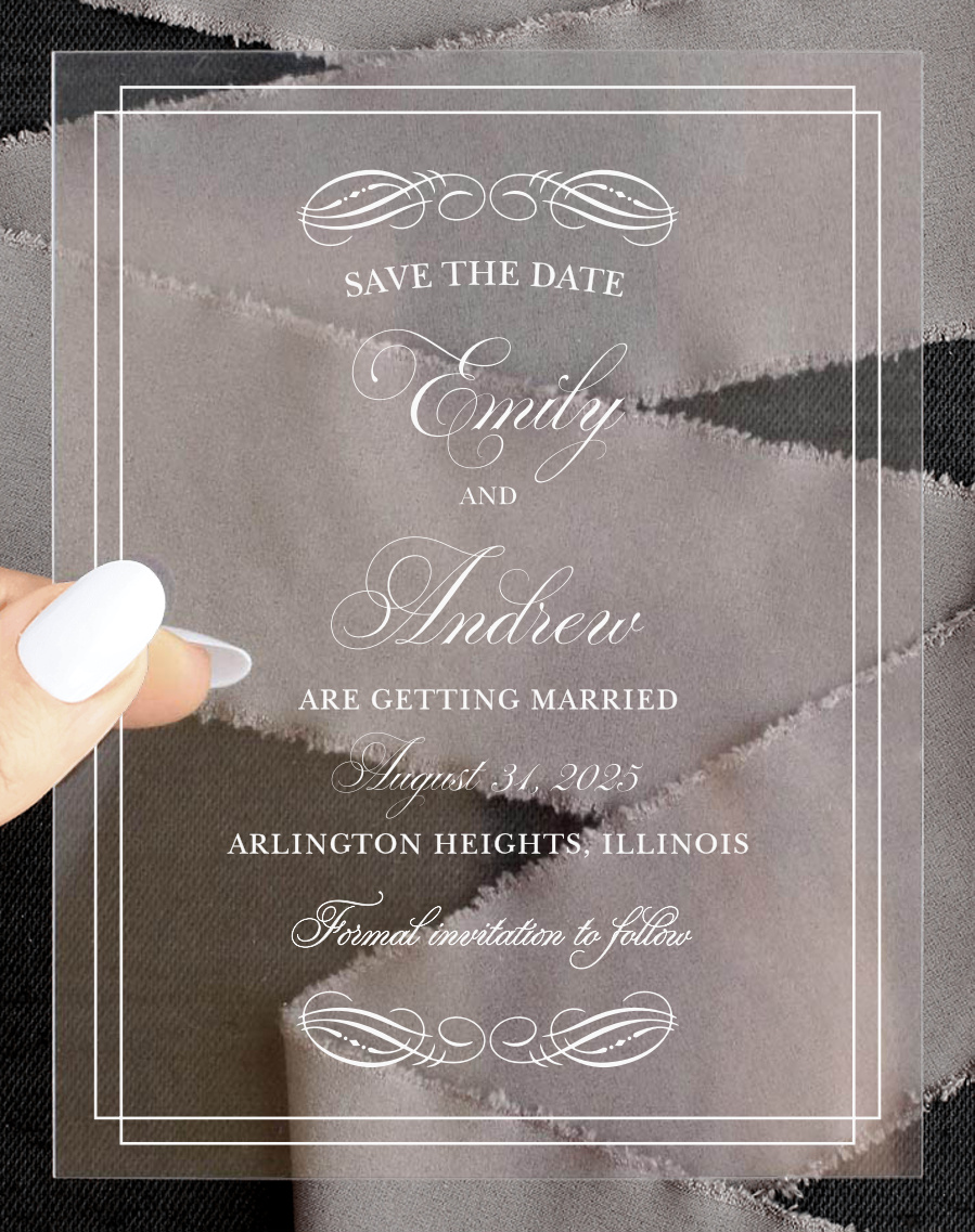 Emily Swash Clear Save the Date Cards