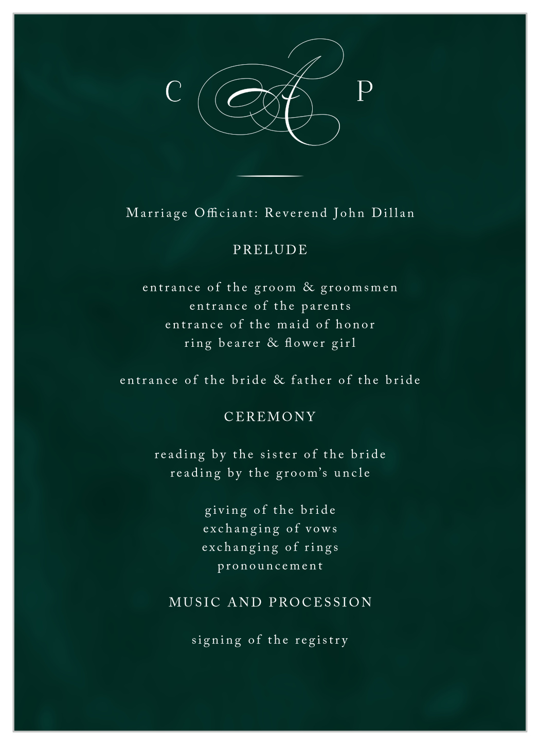 Formal Velveteen Wedding Programs