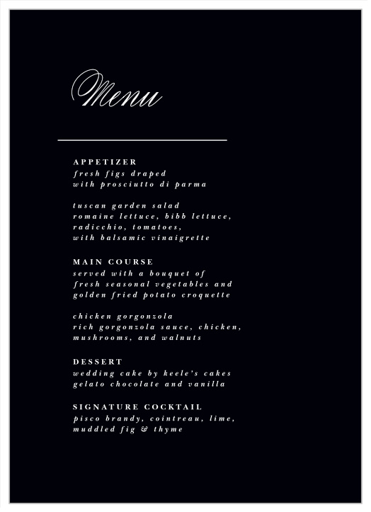 Make dinner a breeze with the Timeless Romance Wedding Menus.