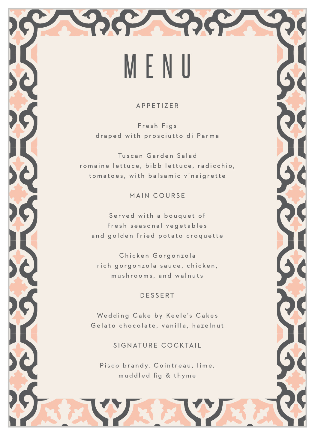 Moroccan Medley Wedding Menus by Basic Invite