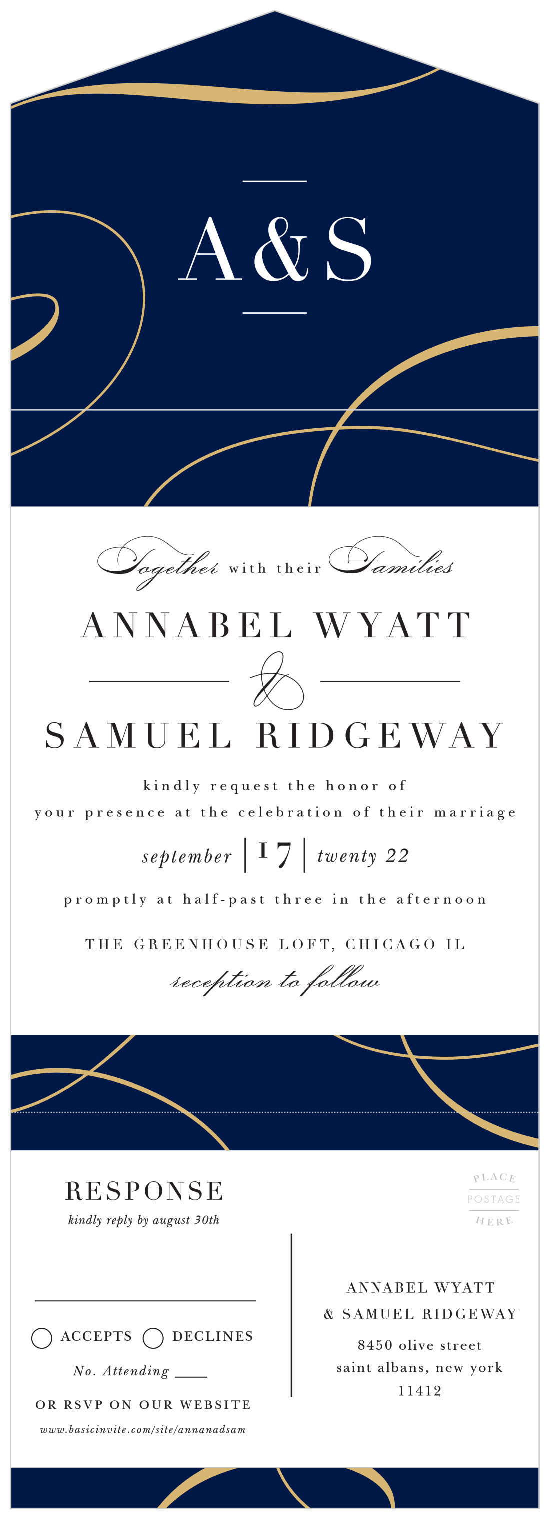 Twirling Ribbons Seal & Send Wedding Invitations