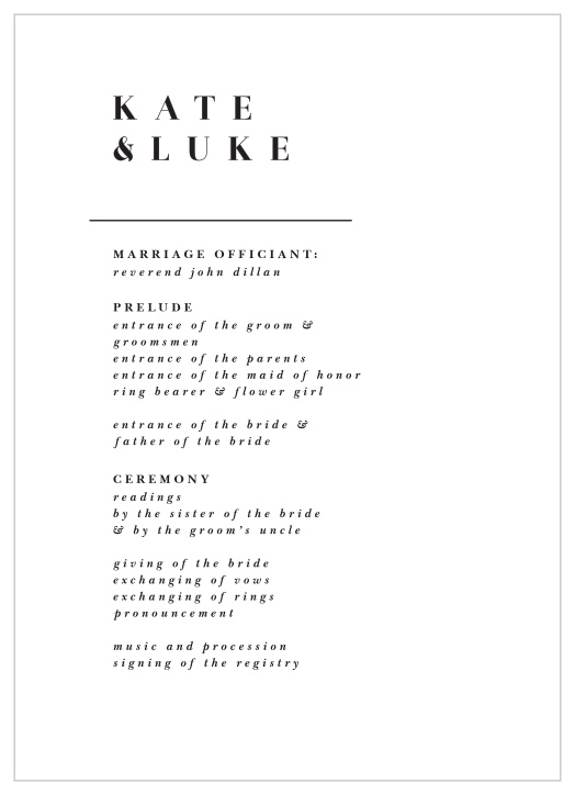 Choose our Timeless Romance Wedding Programs to keep all of your guests on track with the events of your special day.