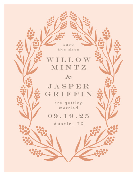 Make sure your close friends and family mark their calendars for your upcoming wedding with our Gilded Hyacinth Save-the-Date Cards.