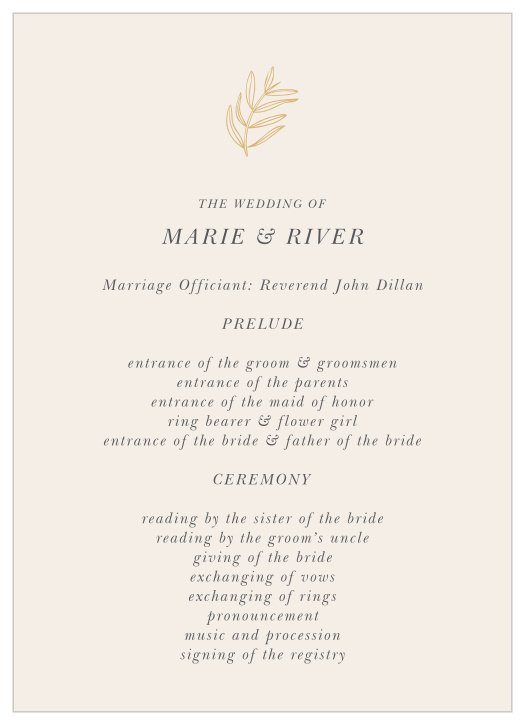 Inform your loved ones of every step of your ceremony with our Centered Foliage Wedding Programs.