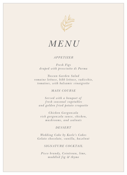 Our Centered Foliage Wedding Menus are perfect for informing your loved ones what will be served on the night of your wedding.