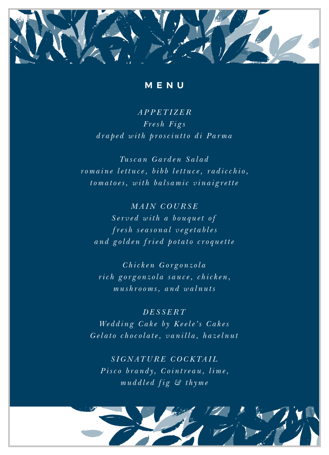 Textured Leaves Wedding Menus