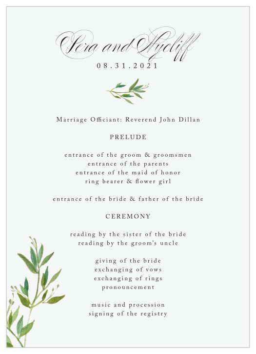 Elegant vines wedding menus by basic invite