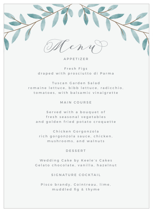 Our Abundant Branches Wedding Menus are the perfect way to outline your meal selections for your big day!