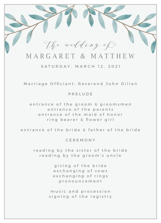 Our Abundant Branches Wedding Programs are the perfect way to keep your guests aware of the upcoming events on your big day!