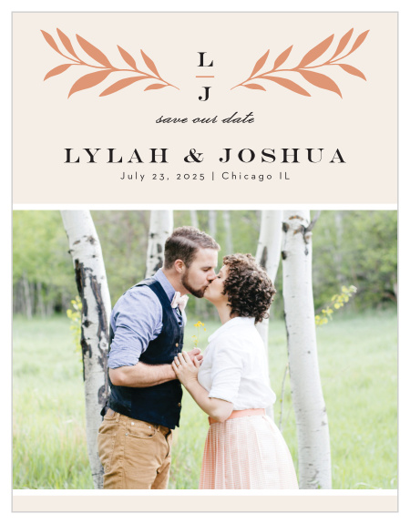 Be sure that your close friends and family mark their calendars for your special day with our Shining Laurels Save-the-Date Cards.