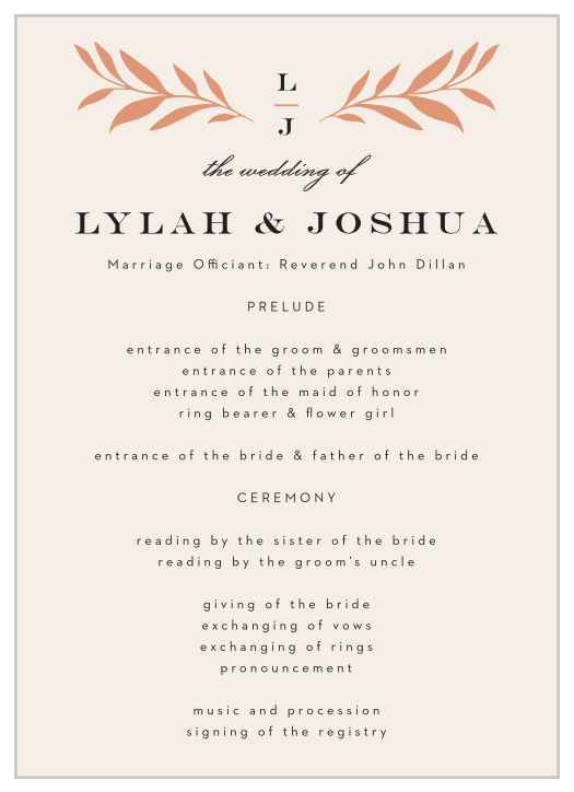 Inform your family and friends of every step during your ceremony with our Shining Laurels Wedding Programs.