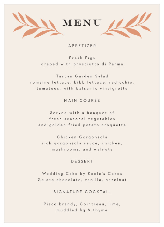 Let your family and friends know what delicious foods you will be serving on your wedding night with our Shining Laurels Wedding Menus.