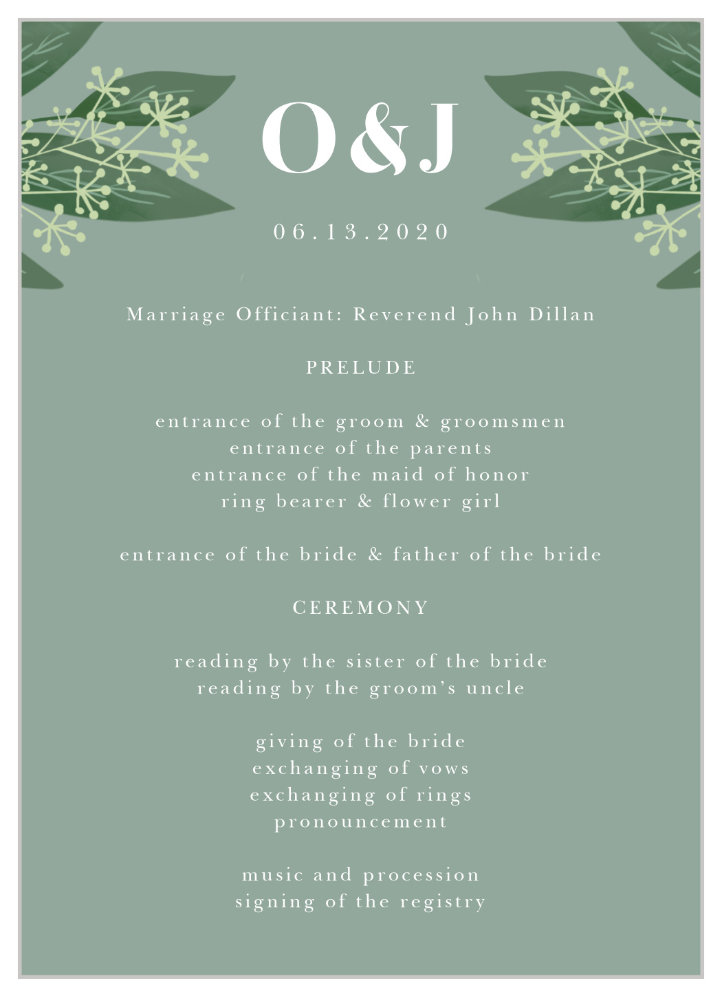 Simple Greenery Wedding Programs