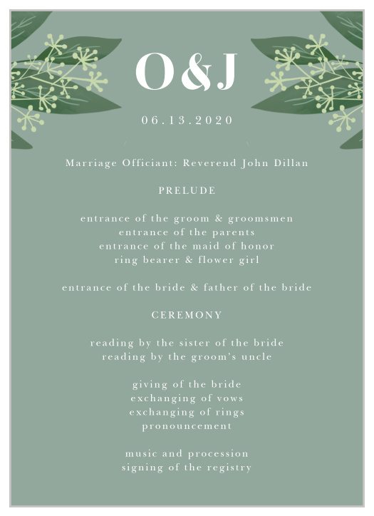 Let all of your guests follow along to every special moment with our Simple Greenery Wedding Programs.