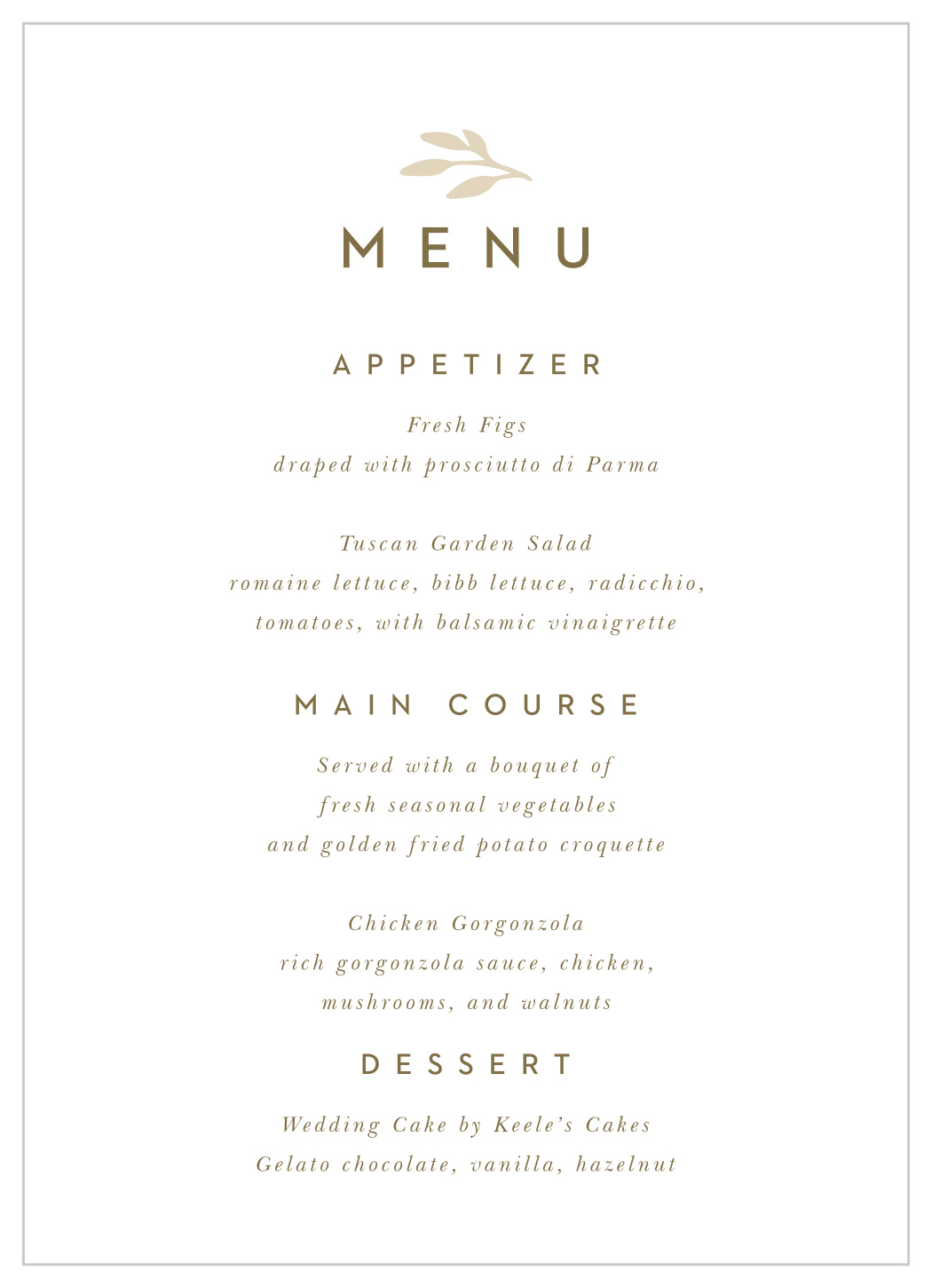 Garden of Greenery Wedding Menus