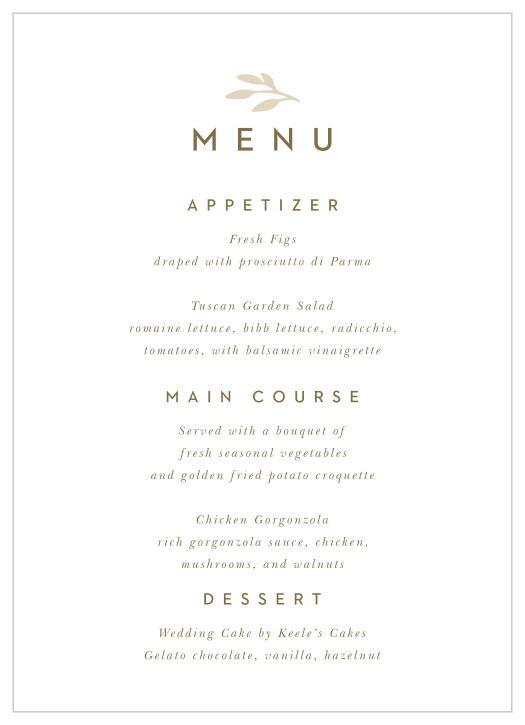 Inform your beloved guests what you are serving for your wedding dinner with our Garden of Greenery Wedding Menus.