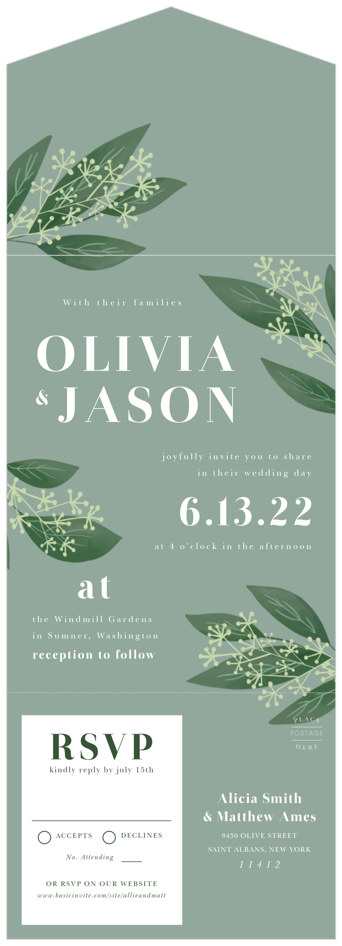 Simple Greenery Seal & Send Wedding Invitations
