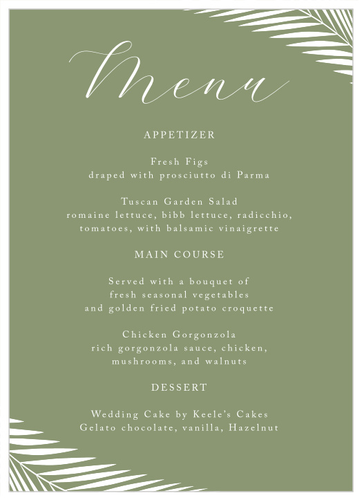 Dress your wedding celebration in style with our Palm Love Wedding Menus.
