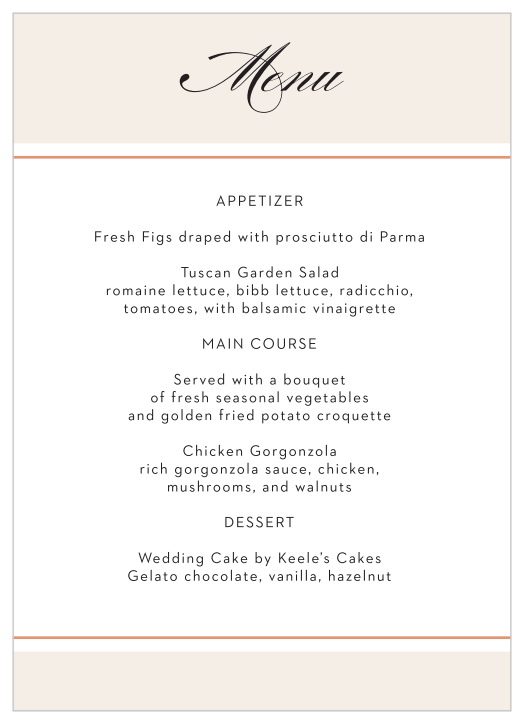 Dress your wedding in straightforward elegance with our Napoli Mod Wedding Menus.