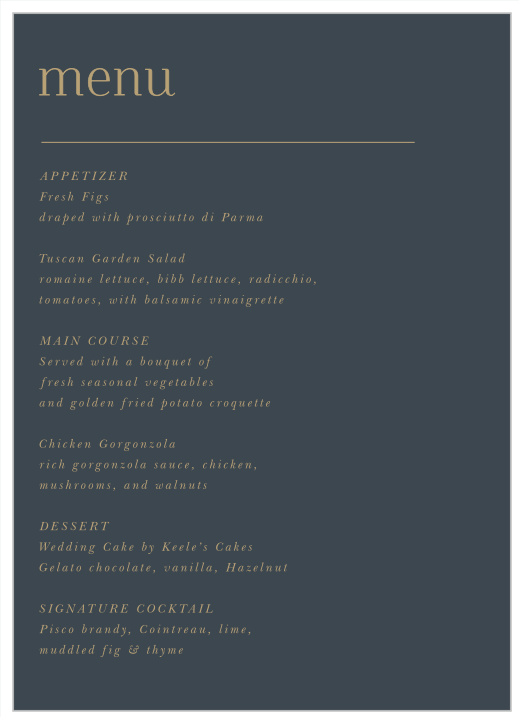 Keep dinner simple with our Simple Headline Wedding Menus.