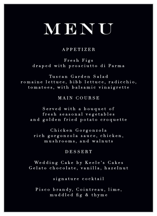 Our Everlasting Love Wedding Menus are the perfect way to outline your course selections for your guests!