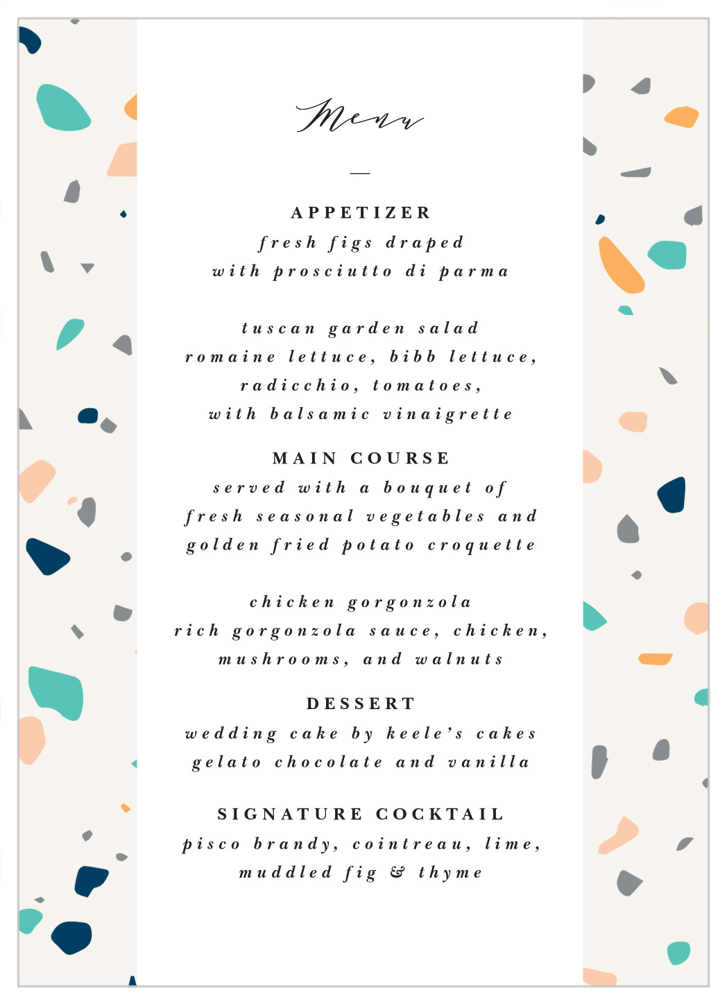 Grand Terrazo Wedding Menus