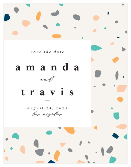 Let your friends and family know that you're getting married, with our Grand Terrazo Save-the-Date Cards!