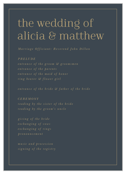 Guests can follow along with our Simple Headline Wedding Programs.