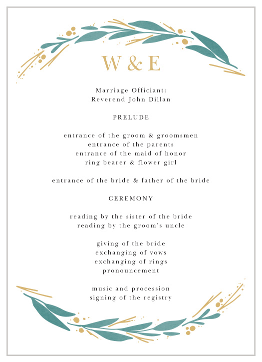 Guide your family and friends through every step of your ceremony with our Vignes Vines Wedding Programs. 