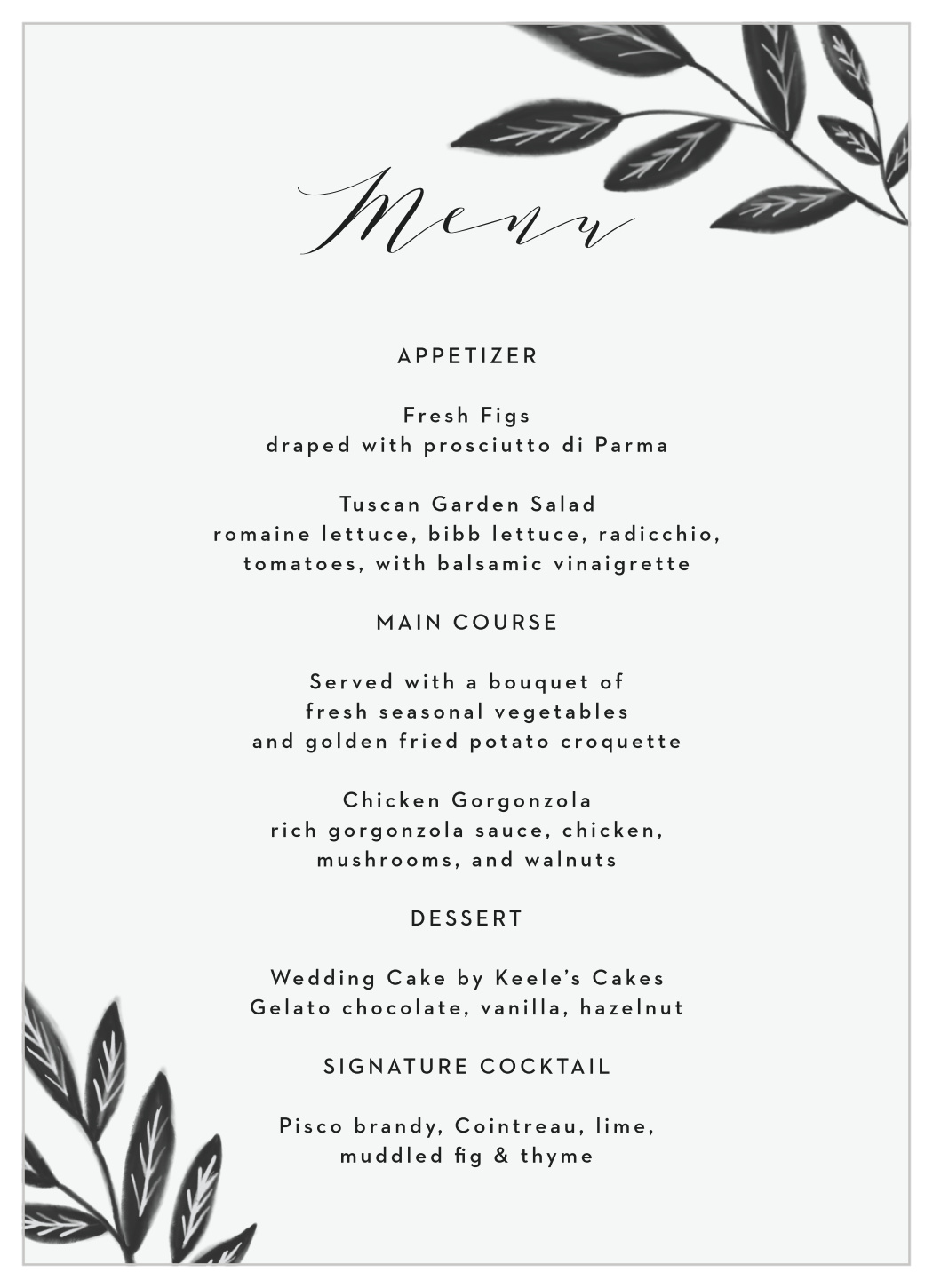 Watercolor Leaves Wedding Menus