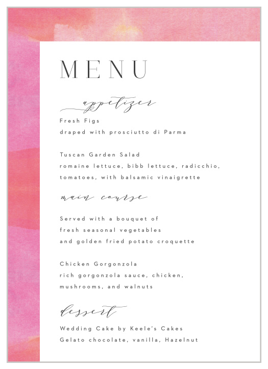 Take your guests' breath away with the gorgeous colors of our Art Always Wedding Menus!