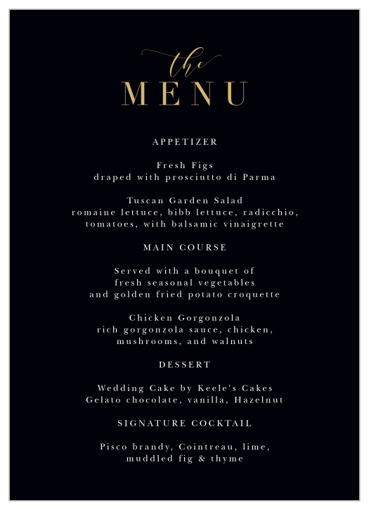 Our Celebrate Love Wedding Menus describes all of the delicious meal choices for your wedding night to family and friends.