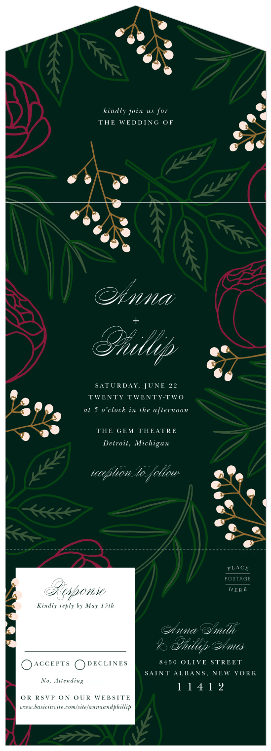 Our Sculpted Blooms Seal & Send Wedding Invitations are the perfect way to surround yourself with your friends and family for your wedding fun!