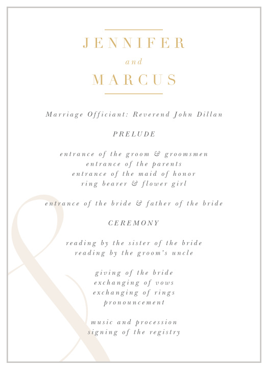 Let your family and friends know each step of your wedding ceremony with our Modern Ampersand Wedding Programs.