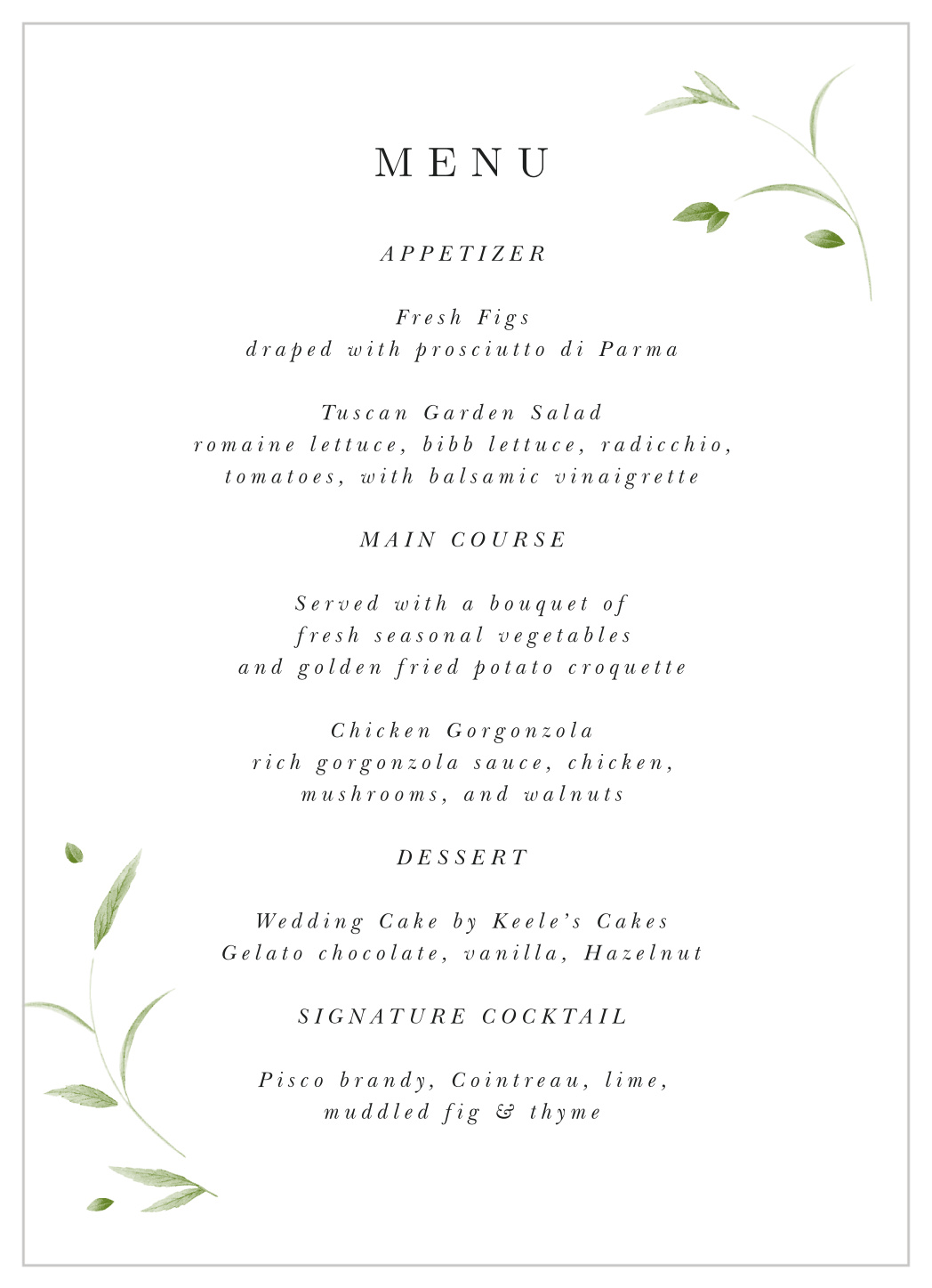 Falling Foliage Wedding Menus