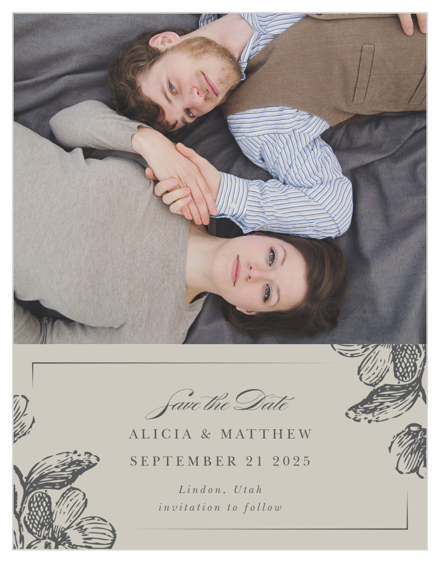 Engraved Floral Save the Date Cards